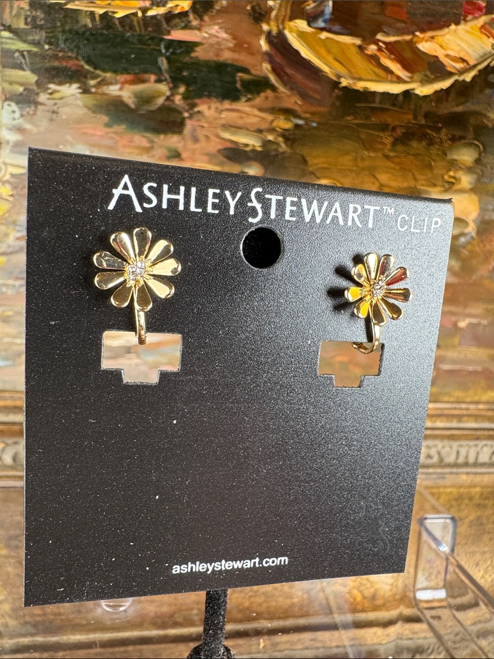 Ashley Stewart Shiny Gold Floral Clip-On Screw Backs Earrings